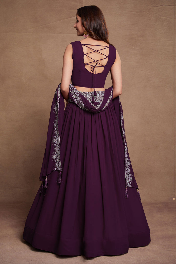 Sangeet Wear Embroidered Lehenga Choli In Purple Color Georgette Fabric