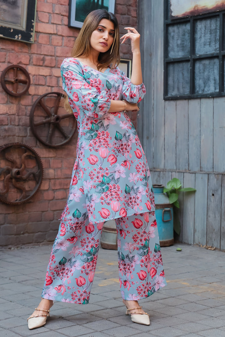 Cotton Fabric Casual Style Mesmeric Co-Ord Set In Grey Color