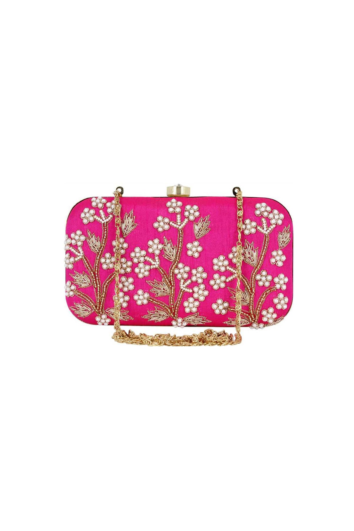 Classic Fancy Fabric Embroidered Clutch In Pink Color