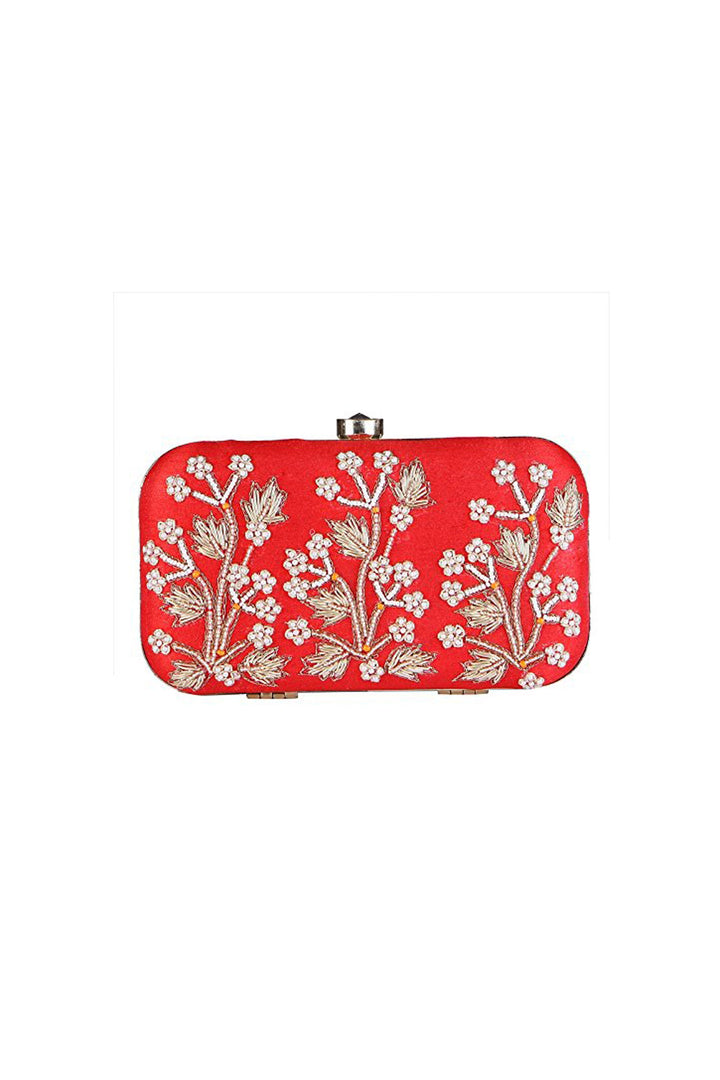 Marvelous Red Fancy Fabric Embroidered Clutch | Buy Online India