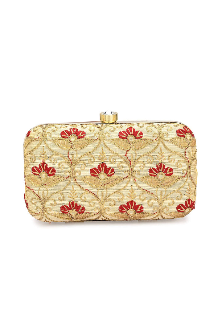 Dazzling Party Style Beige Color Clutch Purses In Fancy Fabric