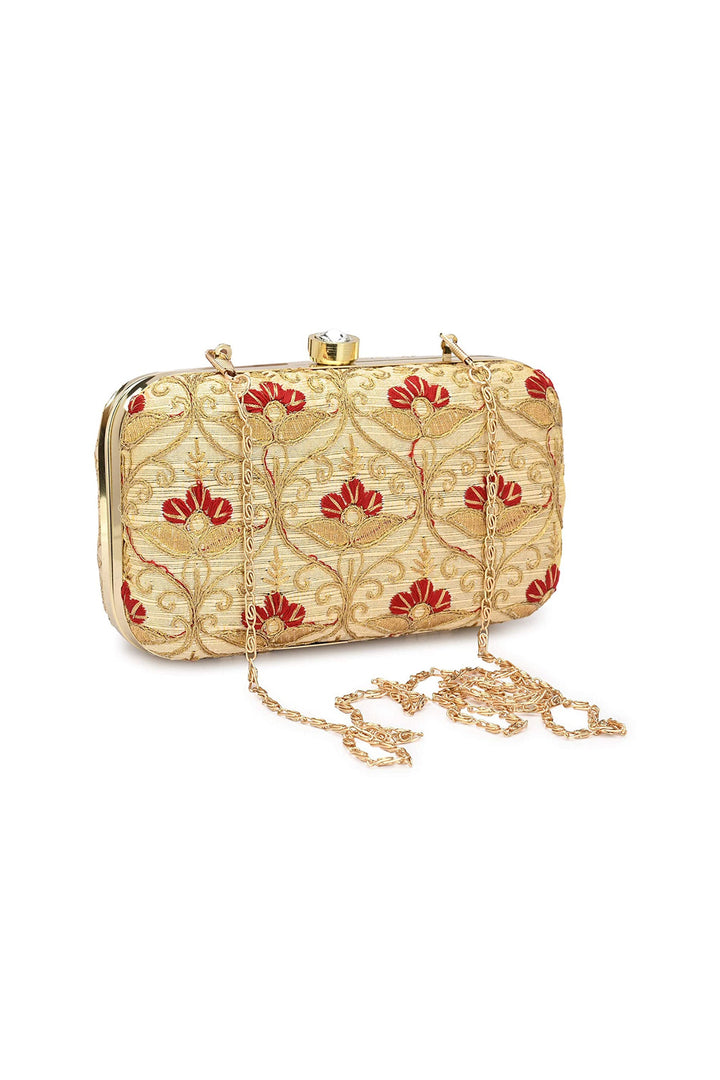 Dazzling Party Style Beige Color Clutch Purses In Fancy Fabric
