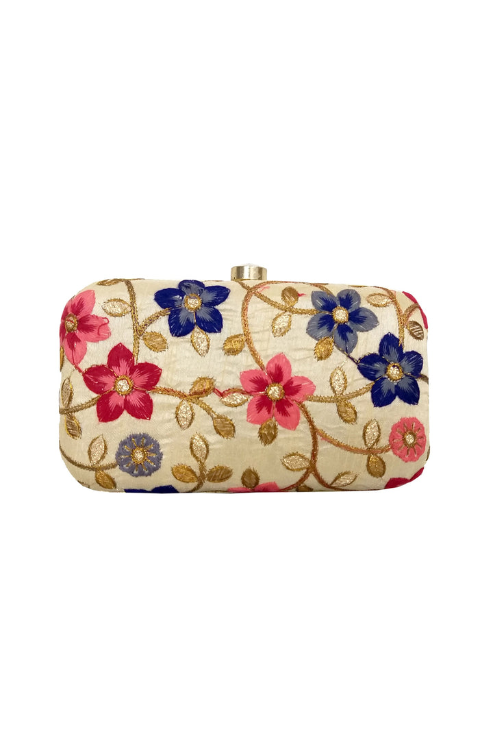 Charming Cream Color Party Style Fancy Fabric Clutch Purses