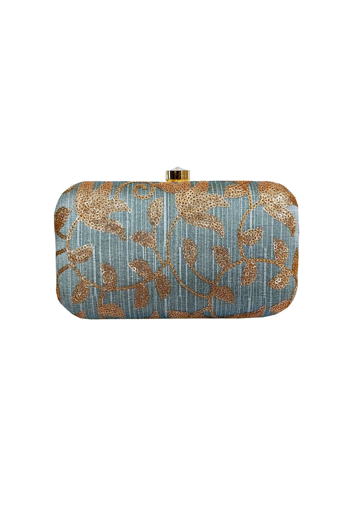 Mesmeric Light Cyan Color Party Style Clutch Purses In Fancy Fabric