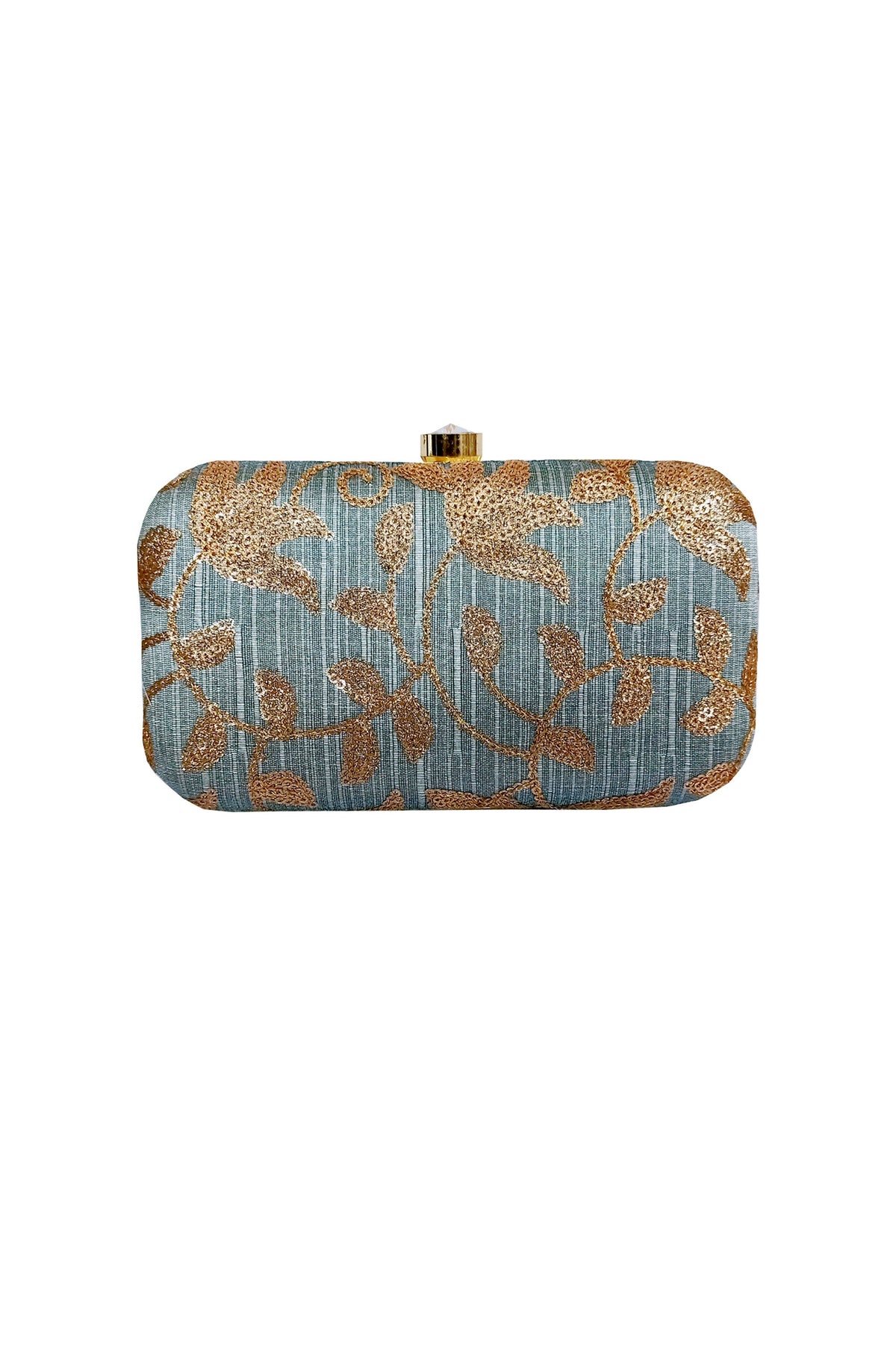 Mesmeric Light Cyan Color Party Style Clutch Purses In Fancy Fabric