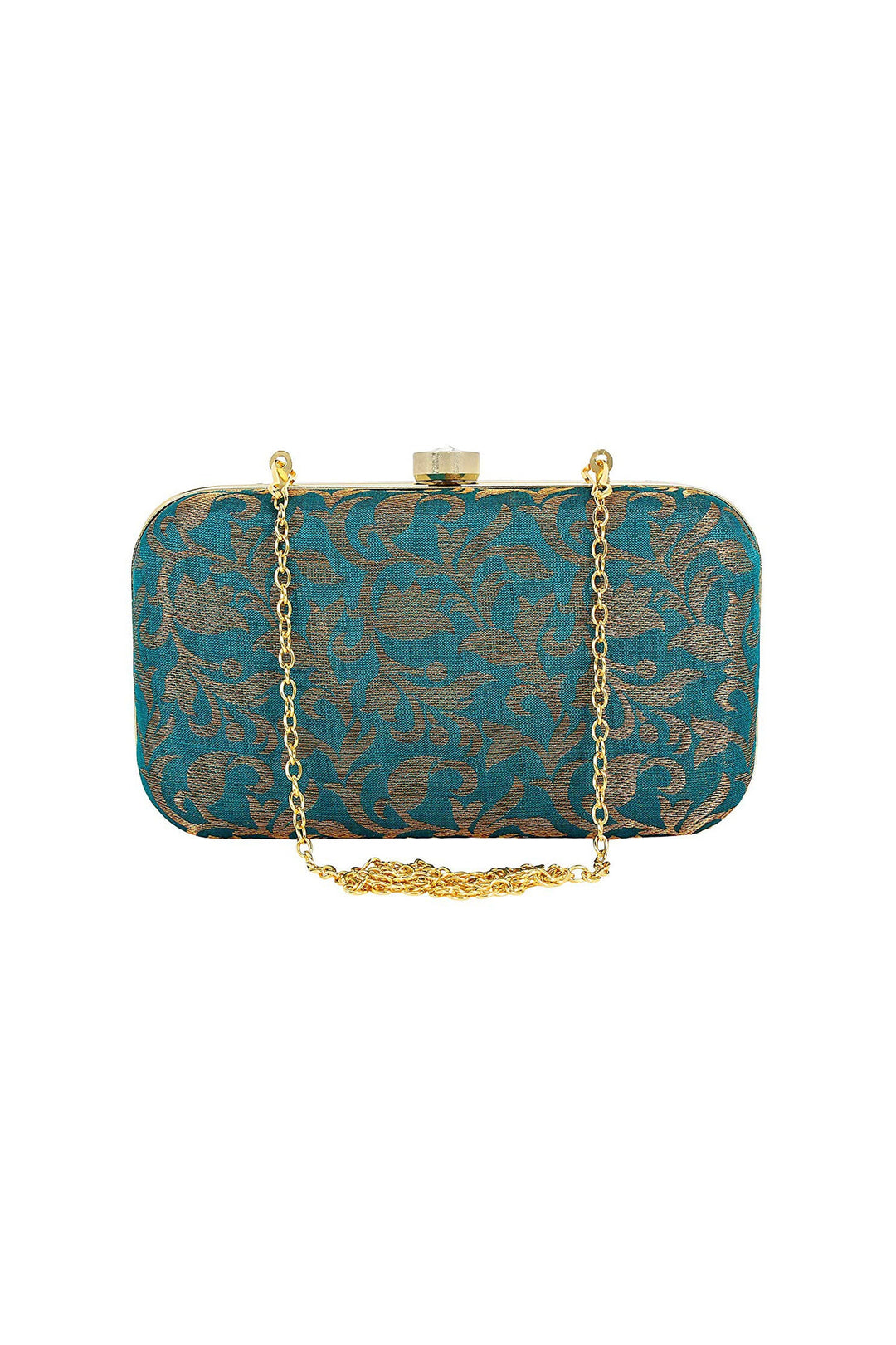 Teal Color Party Style Fancy Fabric Beatific Clutch Purses | Buy Online India