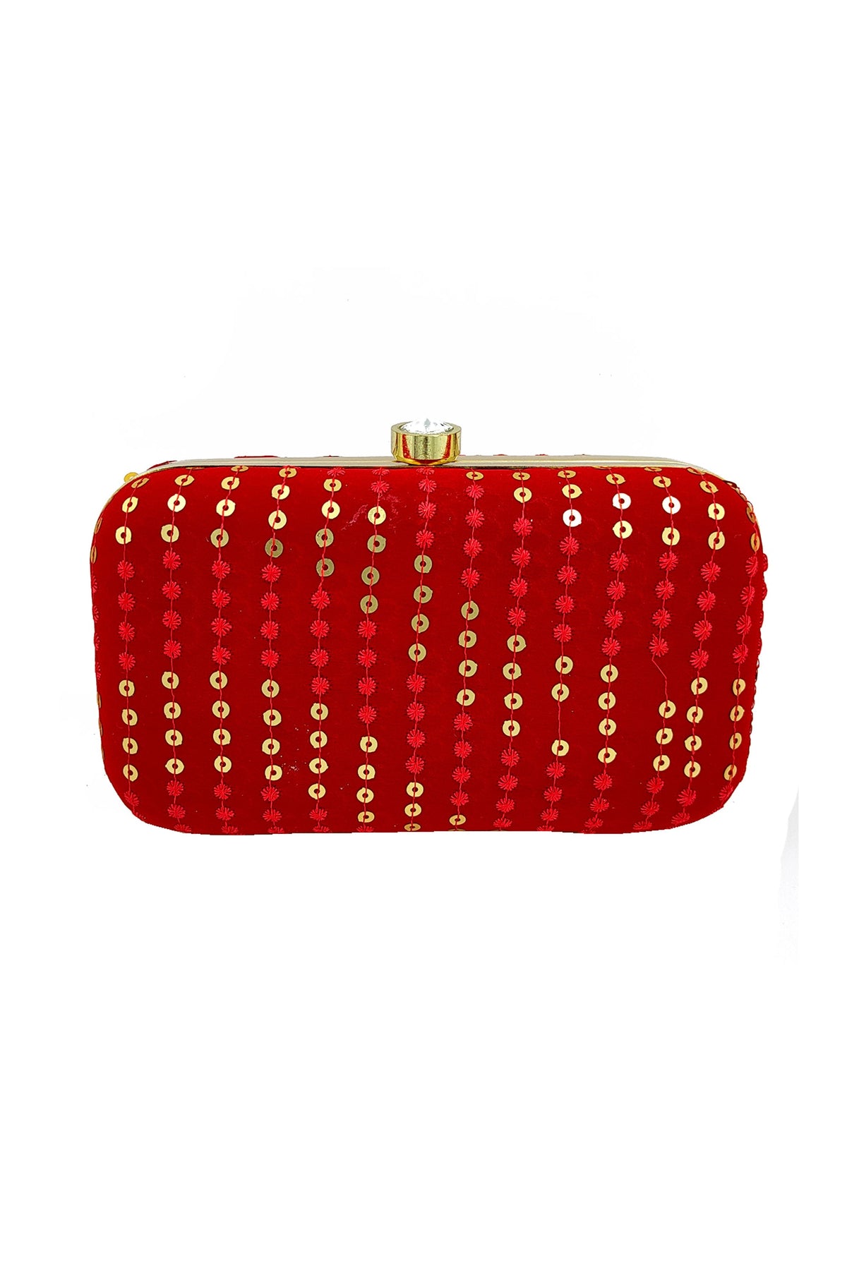 Engaging Party Style Red Color Fancy Fabric Clutch Purses