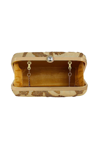 Solid Fancy Fabric Party Style Clutch Purses In Cream Color