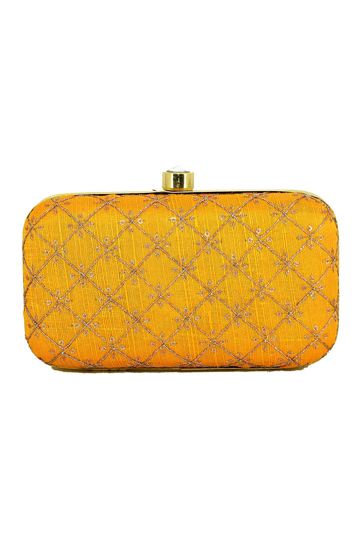Mustard Color Party Style Engaging Fancy Fabric Clutch Purses | Buy Online India