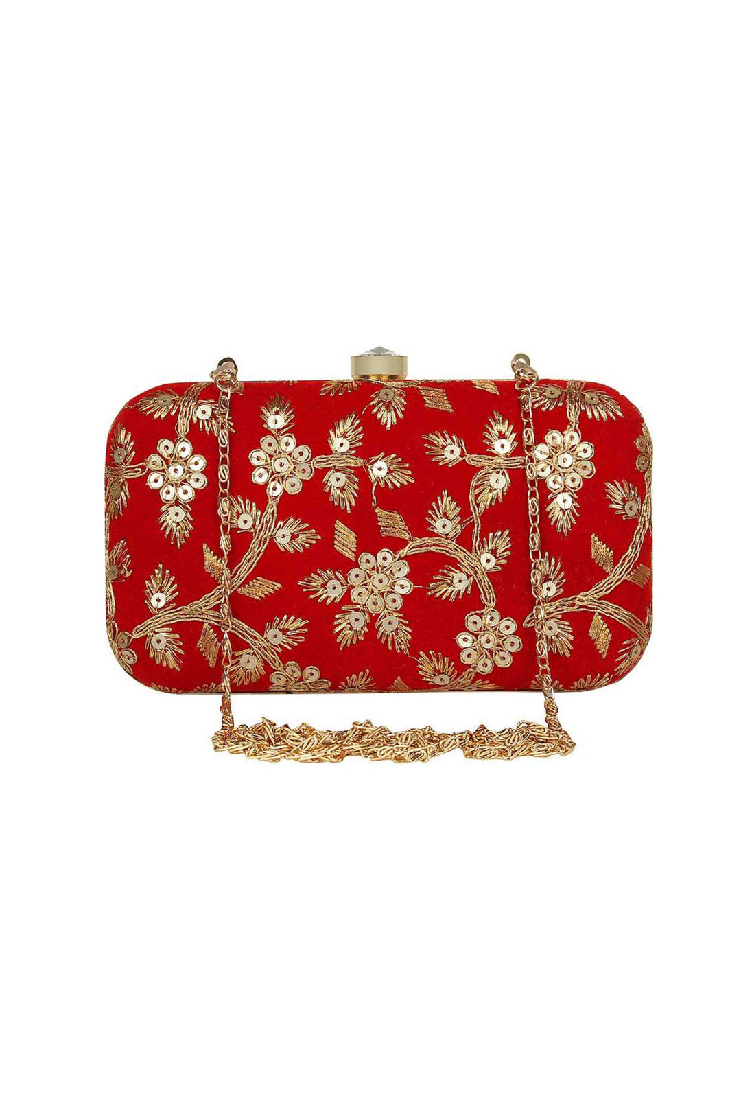 Fancy Fabric Bewitching Party Style Clutch Purses In Red Color | Buy Online India