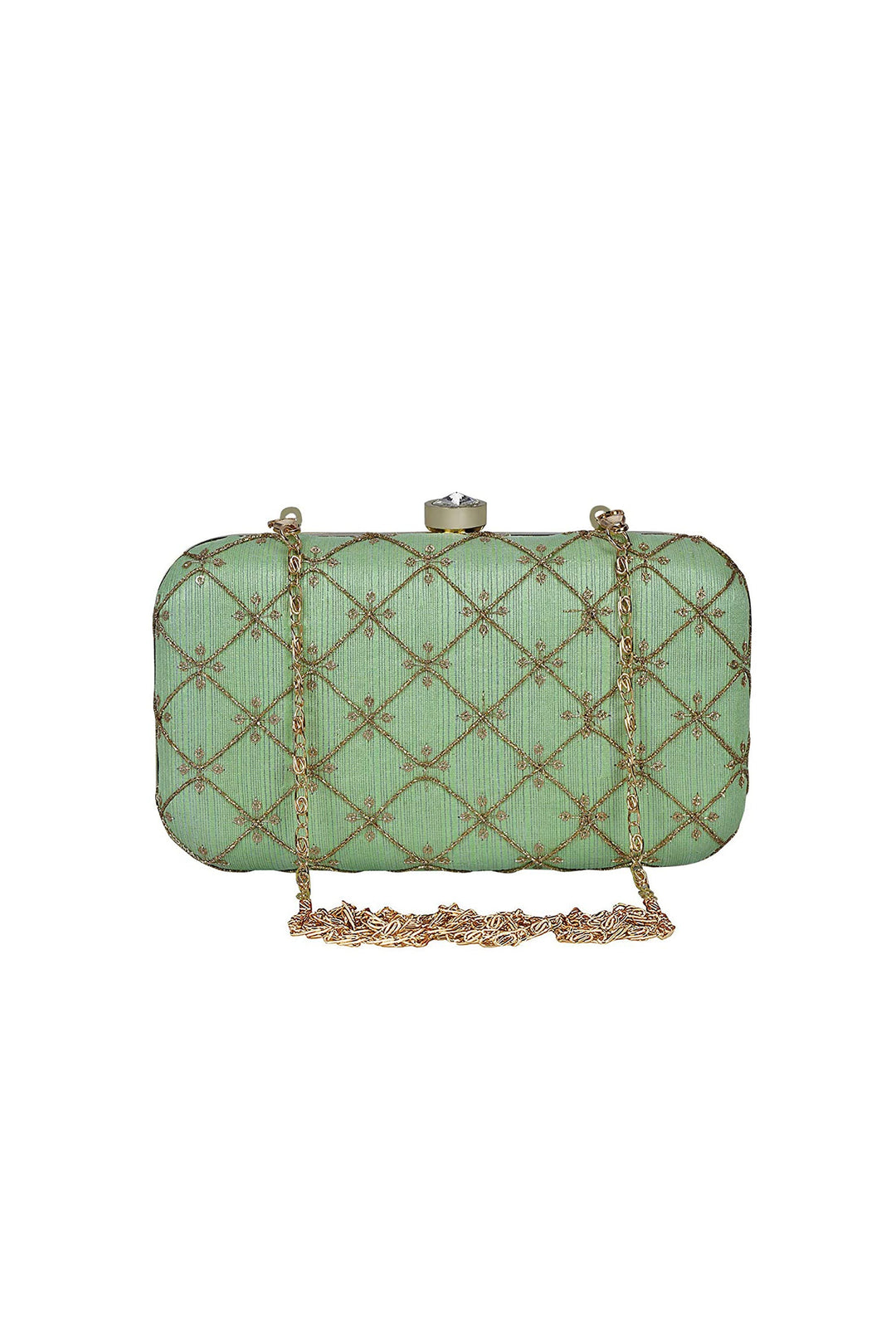 Sea Green Color Party Style Sober Clutch Purses In Fancy Fabric | Buy Online India