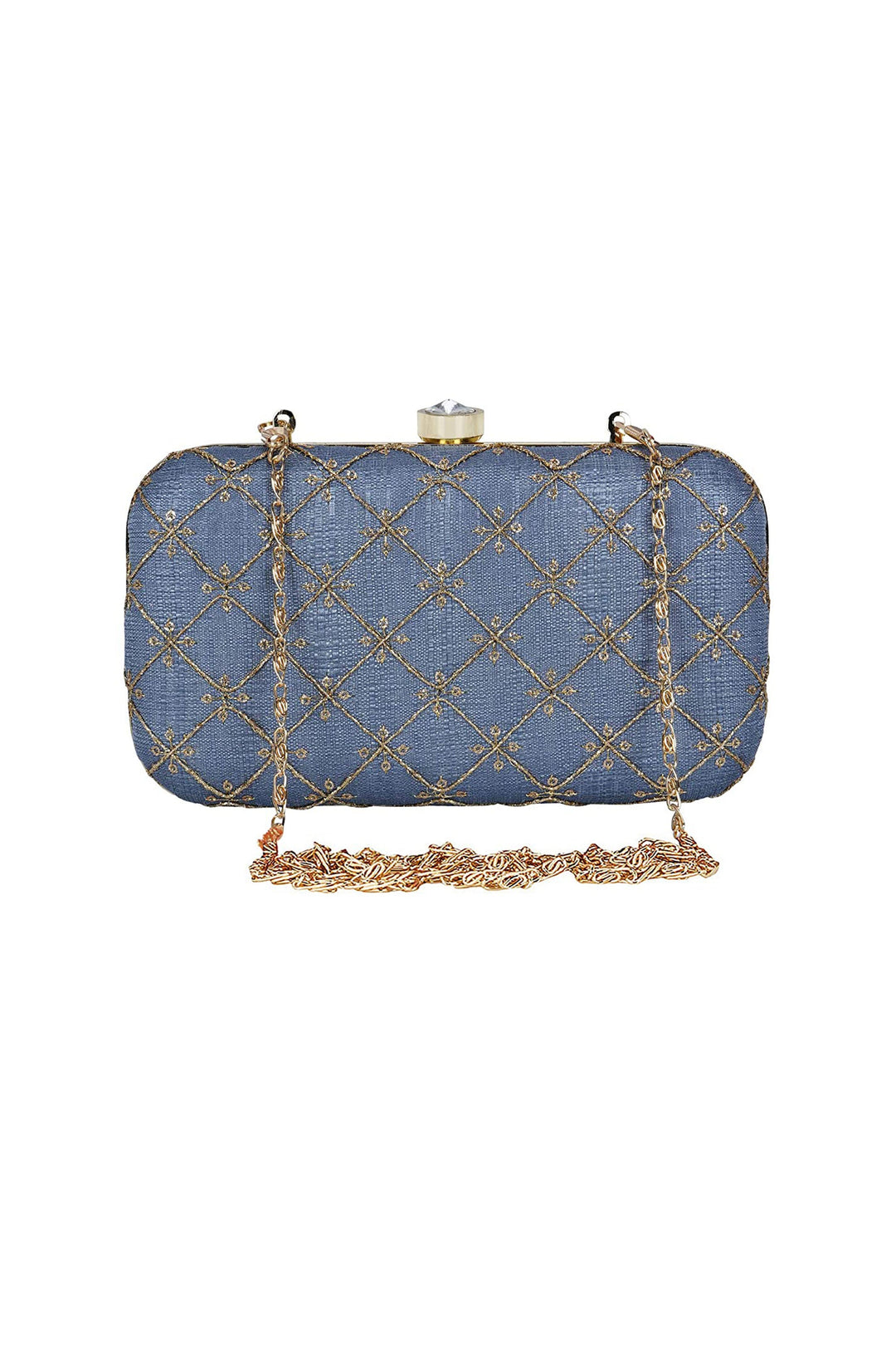 Sky Blue Color Fancy Fabric Stunning Party Style Clutch Purses | Buy Online India