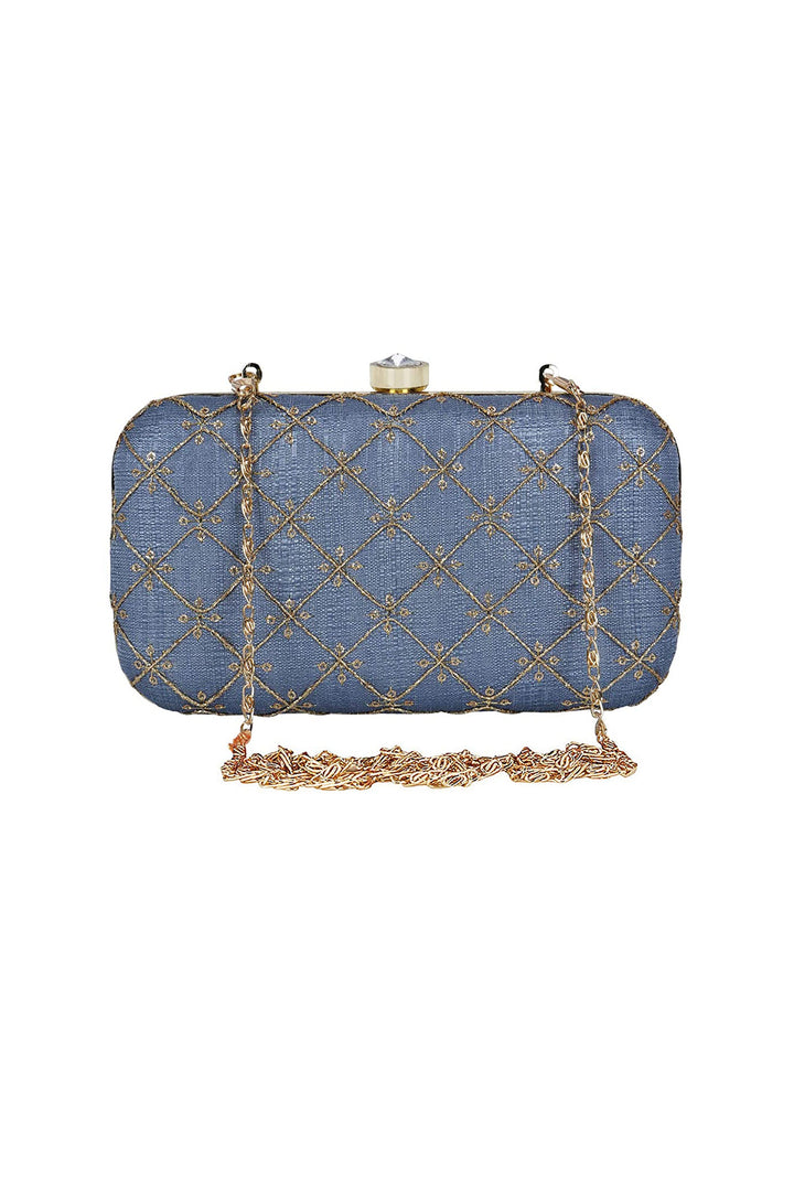 Sky Blue Color Fancy Fabric Stunning Party Style Clutch Purses | Buy Online India
