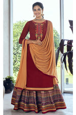 Load image into Gallery viewer, Red Color Embroidered Sangeet Wear Sharara Top Lehenga In Cotton Silk Fabric
