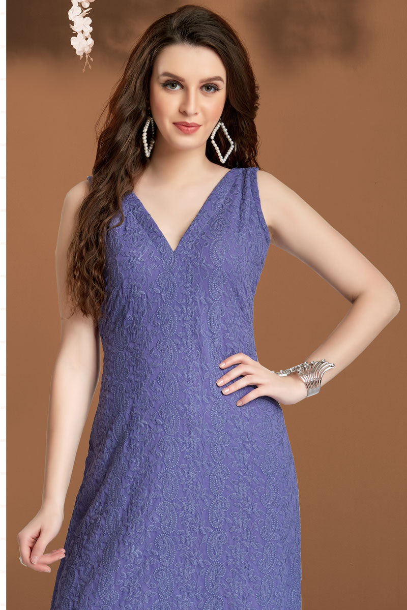 Purple Color Georgette Fabric Beauteous Chikankari Work Kurti