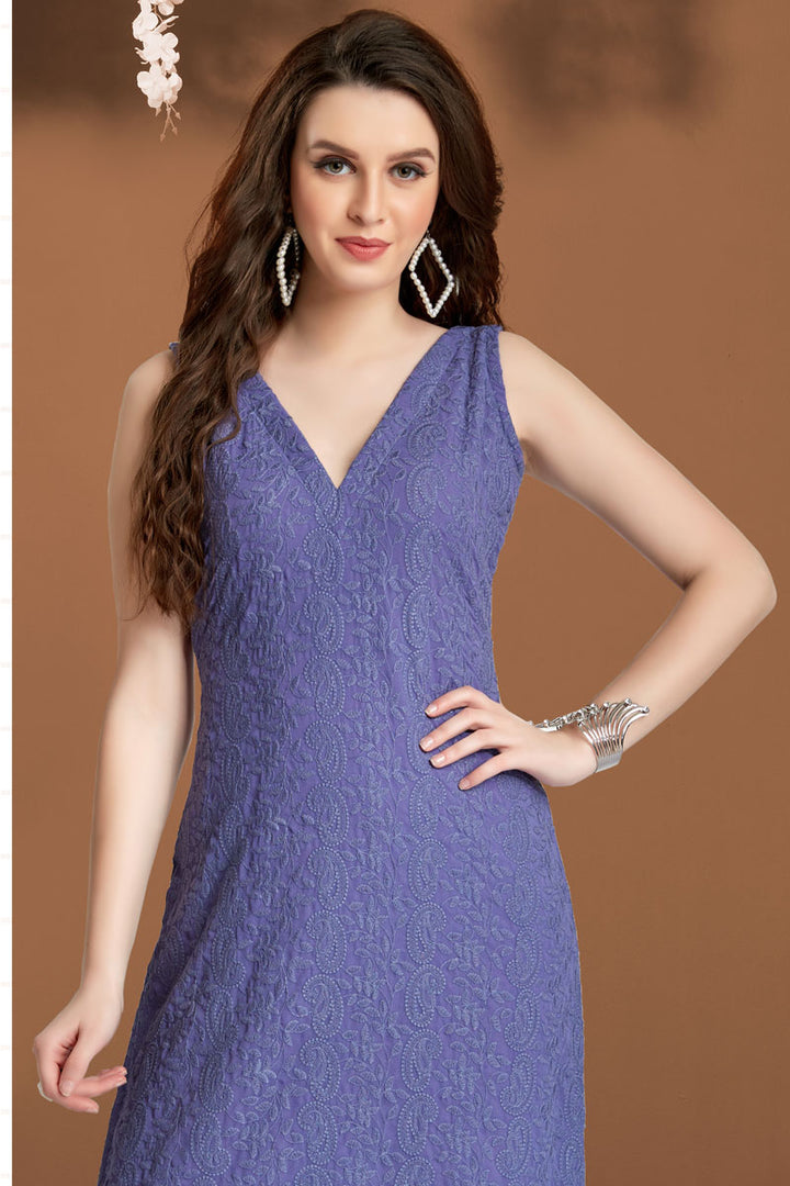 Purple Color Georgette Fabric Beauteous Chikankari Work Kurti