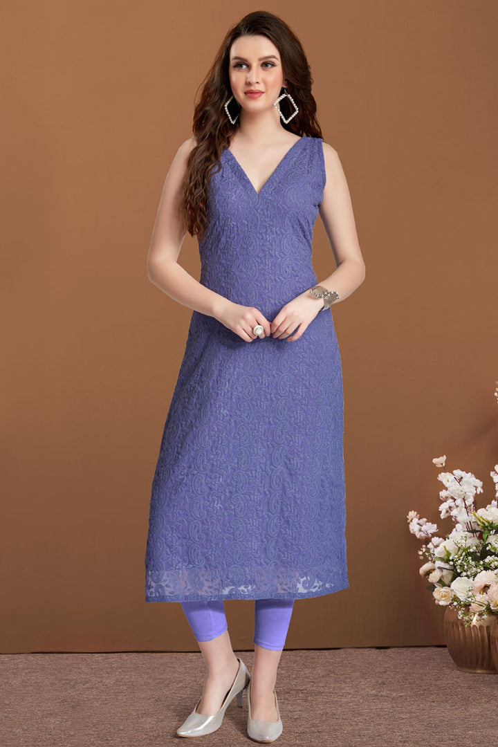 Purple Color Georgette Fabric Beauteous Chikankari Work Kurti