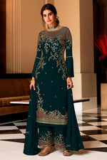 Load image into Gallery viewer, Teal Color Georgette Fabric Fancy Embroidered Function Wear Palazzo Salwar Kameez
