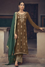 Load image into Gallery viewer, Brown Jacquard Silk Fabric Weaving Work Function Wear Fancy Palazzo Suit
