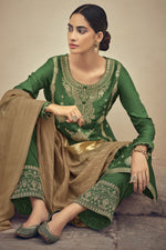 Load image into Gallery viewer, Jacquard Silk Weaving Work Green Festive Wear Designer Palazzo Suit
