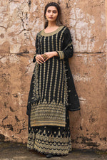 Load image into Gallery viewer, Black Color Function Wear Embroidered Jacquard Fabric Palazzo Suit
