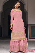 Load image into Gallery viewer, Jacquard Fabric Party Wear Pink Color Embroidered Palazzo Suit
