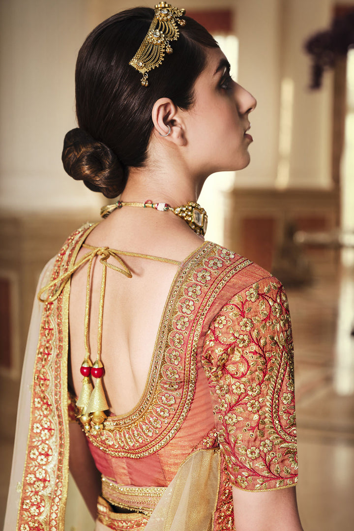 Art Silk Fabric Embroidered Wedding Wear Designer Lehenga Choli In Beige Color