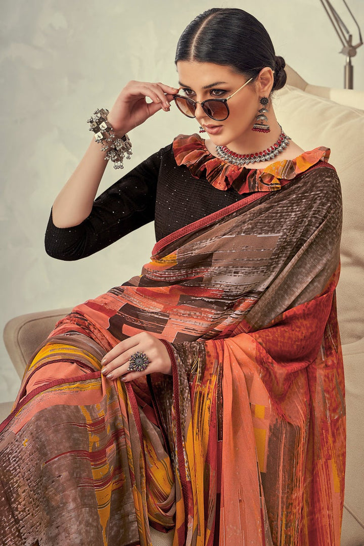 Regular Wear Multi Color Printed Saree In Georgette Fabric