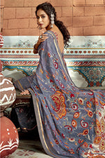 Load image into Gallery viewer, Georgette Fabric Casual Grey Color Abstract Printed Saree
