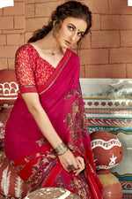 Load image into Gallery viewer, Daily Wear Georgette Fabric Abstract Printed Saree In Rani Color
