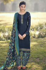 Load image into Gallery viewer, Crepe Fabric Daily Wear Navy Blue Color Printed Patiala Suit
