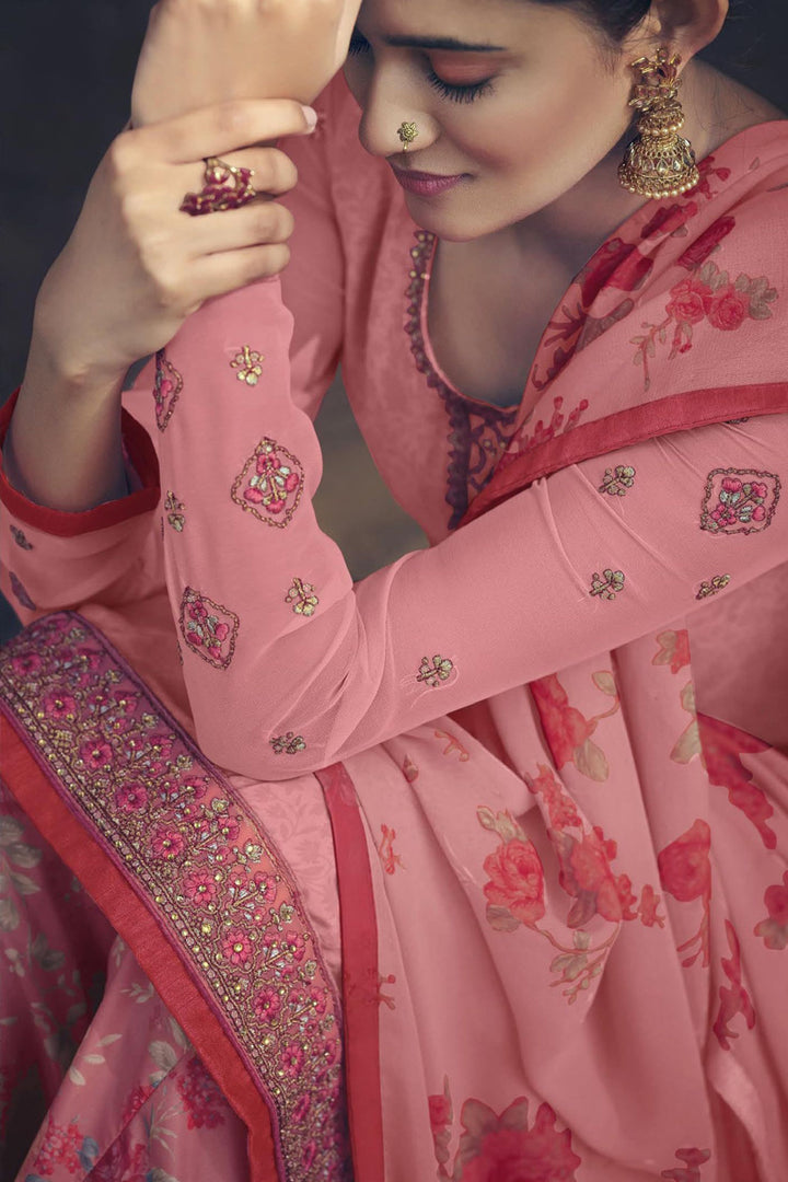 Pink Color Crepe Fabric Printed Casual Simple Patiala Suit