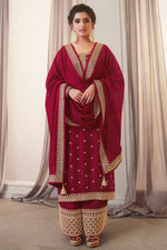 Load image into Gallery viewer, Nidhi Shah Sangeet Wear Georgette Silk Fabric Red Color Embroidered Palazzo Suit
