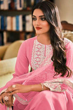 Load image into Gallery viewer, Sangeet Wear Thread Embroidered Palazzo Suit In Pink Color

