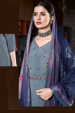 Load image into Gallery viewer, Excellent Crape Fabric Grey Color Designer Palazzo Suit With Digital Printed Dupatta
