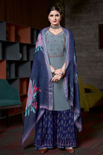Load image into Gallery viewer, Excellent Crape Fabric Grey Color Designer Palazzo Suit With Digital Printed Dupatta
