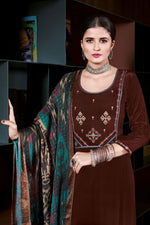 Load image into Gallery viewer, Incredible Embroidered Work Brown Color Palazzo Suit With Digital Printed Dupatta
