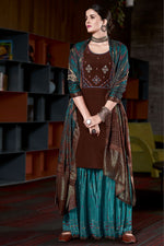 Load image into Gallery viewer, Incredible Embroidered Work Brown Color Palazzo Suit With Digital Printed Dupatta
