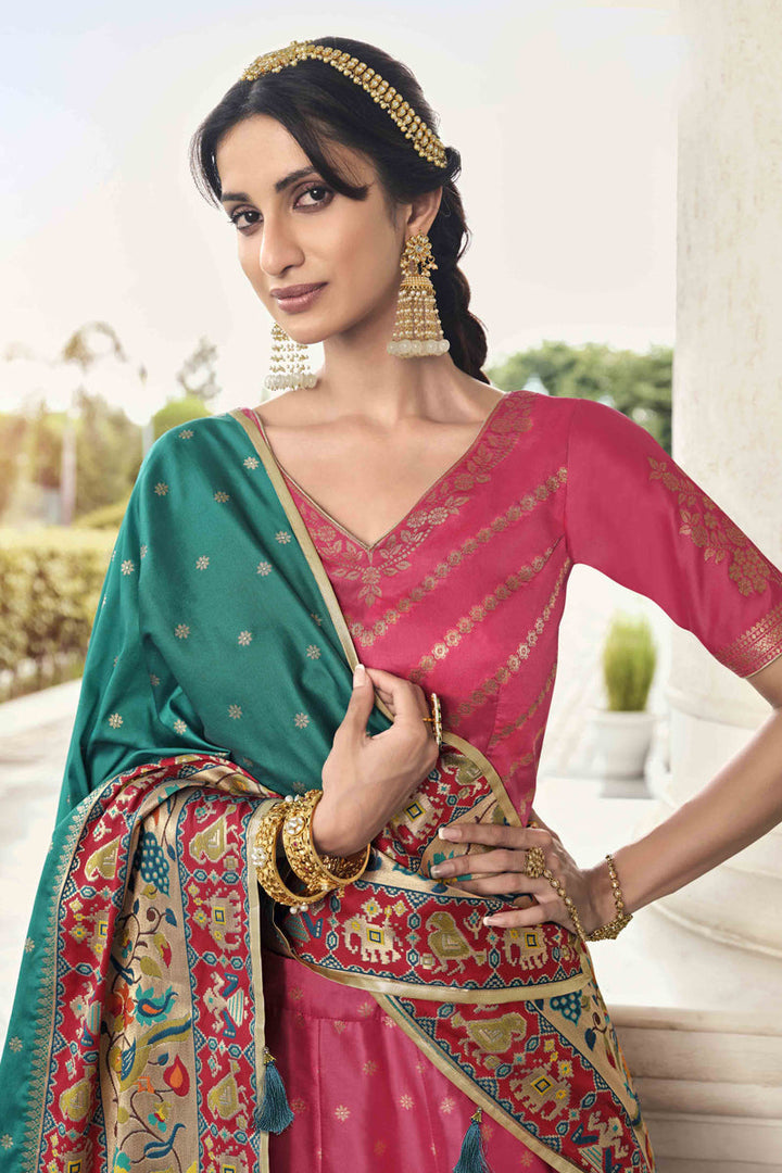 Pink Color Art Silk Fabric Function Wear Banarasi Style Lehenga Choli