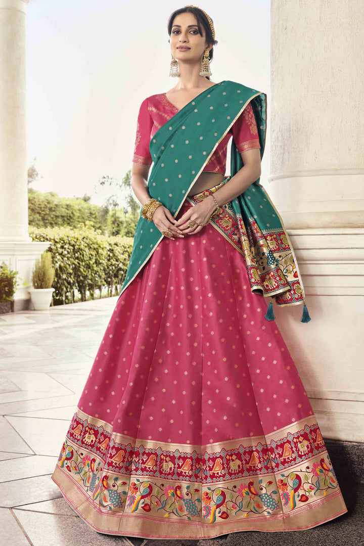 Pink Color Art Silk Fabric Function Wear Banarasi Style Lehenga Choli