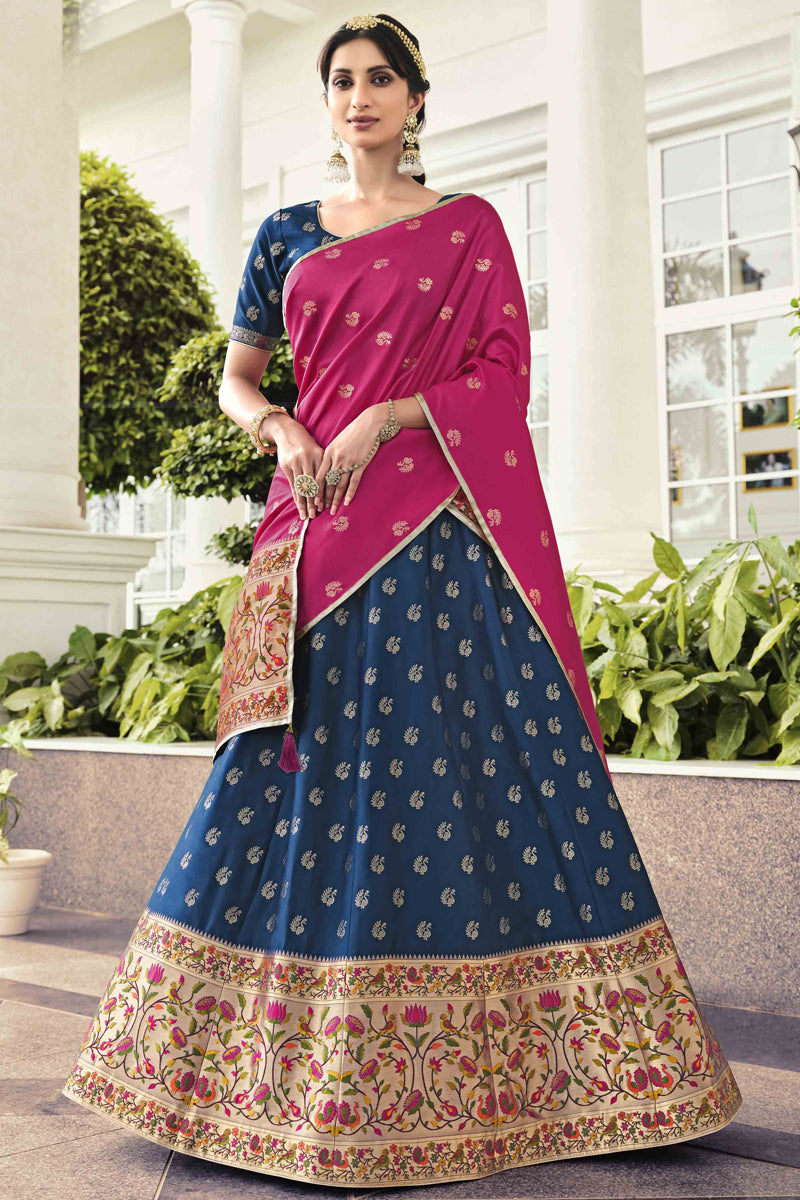 Beautifull Navy Blue Color Function Wear Lehenga In Art Silk Fabric