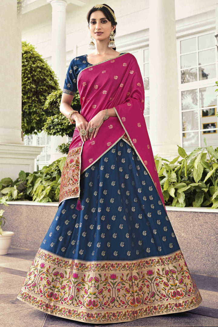 Beautifull Navy Blue Color Function Wear Lehenga In Art Silk Fabric