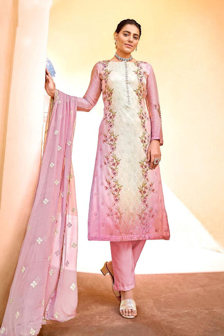 Beguiling Digital Printed Work On Pink Color Viscose Fabric Festival Wear Salwar Kameez