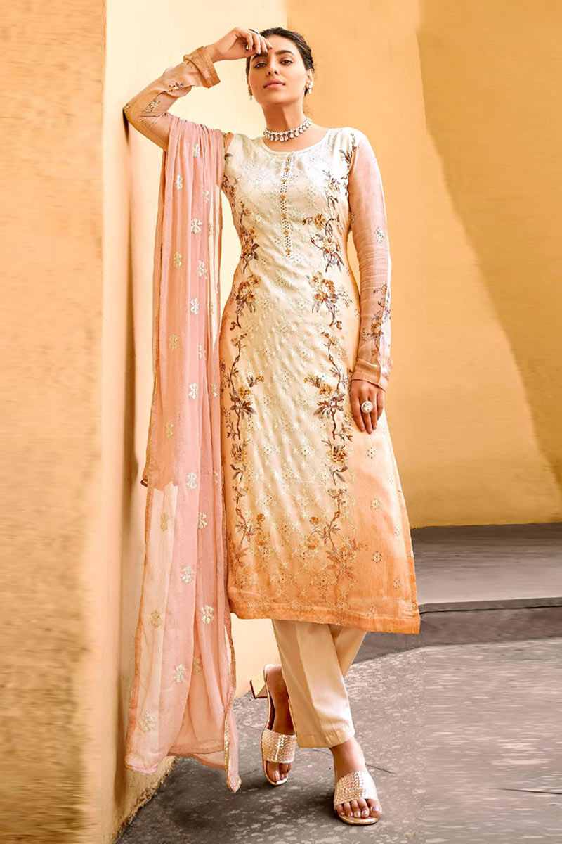 Classic Digital Printed Designs On Beige Color Festival Wear Salwar Kameez In Viscose Fabric