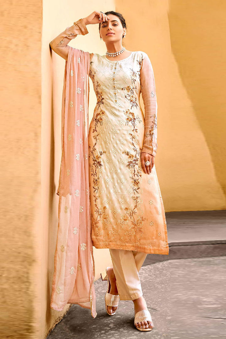 Classic Digital Printed Designs On Beige Color Festival Wear Salwar Kameez In Viscose Fabric