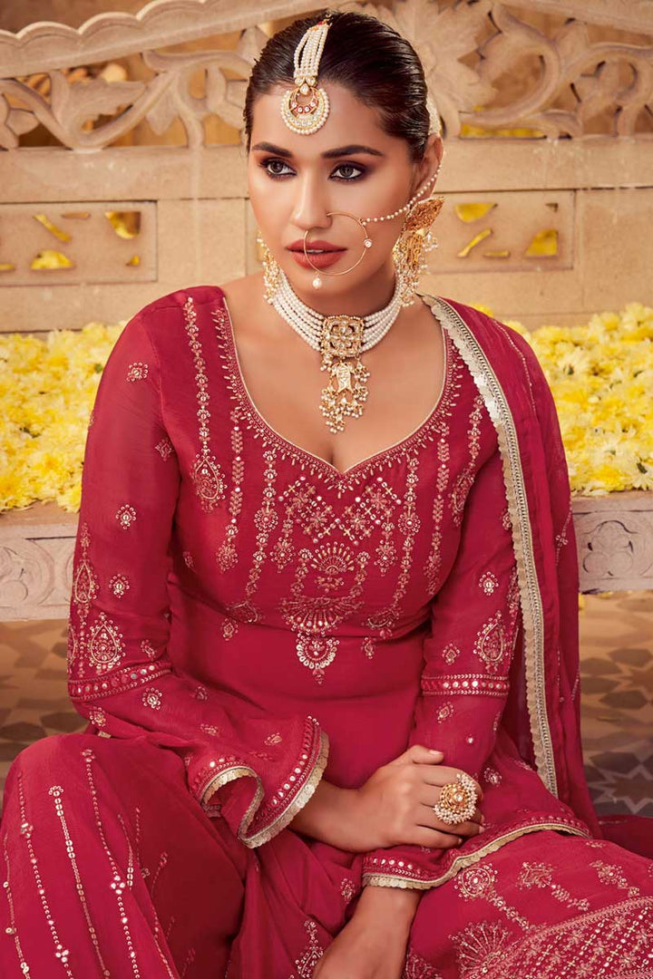 Rani Color Chinon Fabric Function Wear Embroidered work Glorious Palazzo Suit