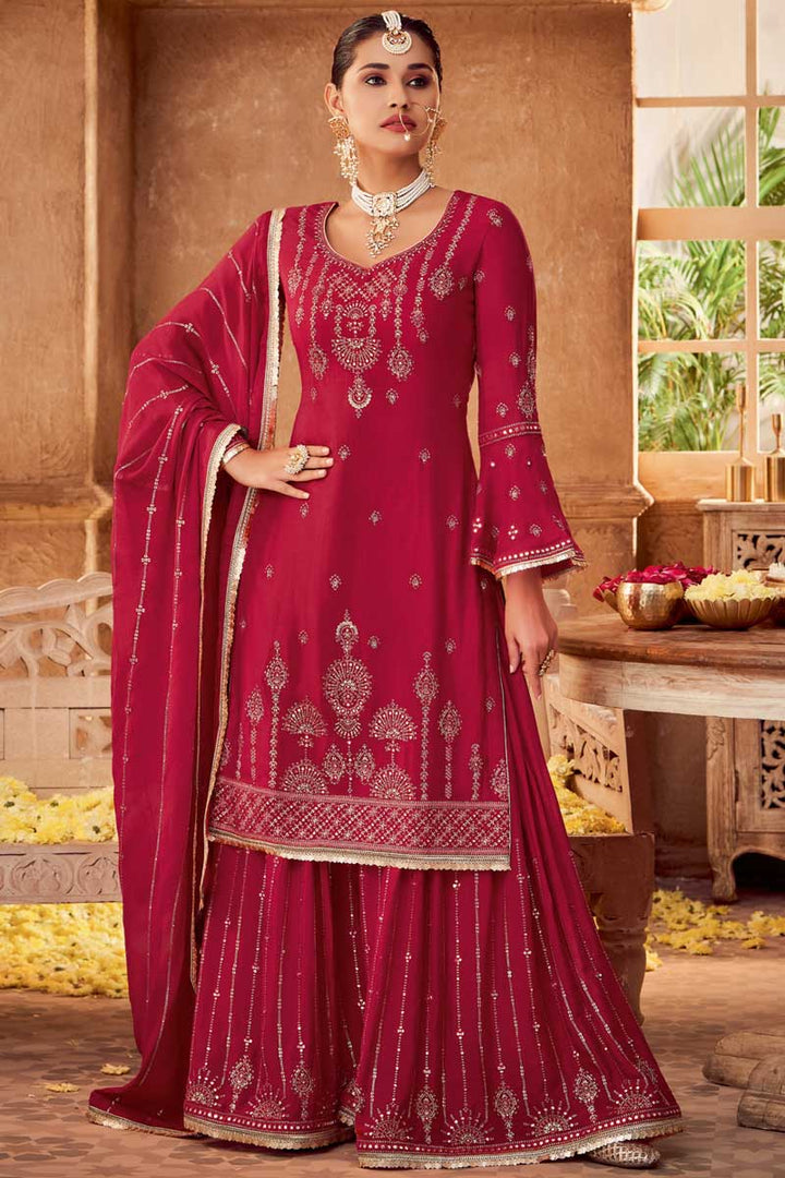 Rani Color Chinon Fabric Function Wear Embroidered work Glorious Palazzo Suit