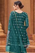 Load image into Gallery viewer, Teal Color Function Wear Georgette Fabric Embroidered Work Palazzo Suit
