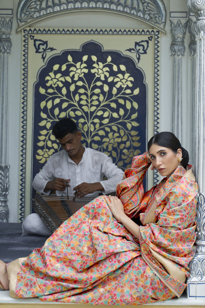 Cream Color Sangeet Wear Classic Art Silk Fabric Weaving Work Saree