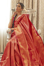 Load image into Gallery viewer, Red Color Art Silk Fabric Sangeet Wear Saree With Weaving Work
